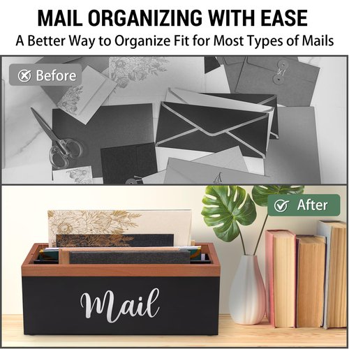 100% Real Wood Mail Organizer for Countertop, Dual-Sided MAIL Script Design, Mail Holder for Office, Desk, Entryway Table, Rustic Farmhouse Style, Great Home Decor Gifts