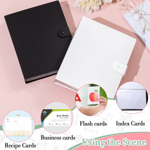 Geyee 2 Pcs 3 x 5 Inch Index Card Holder Binder Note Book Recipe Card Organizer Pouches Clear Plastic Sleeves Flashcard Filing Products with Divider for Office, Total 160 Page, Hold 320 Piece