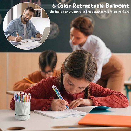 180 Pack 0.5mm 6-in-1 Multicolor Ballpoint Pen 6-Color Retractable Ballpoint Pens Easter Basket Stuffers End of School Year Gifts Kid Students Son Daughter Classroom Birthday Party Favors Supplies