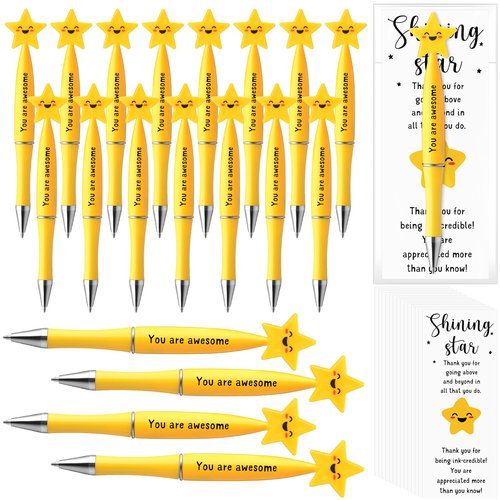 Qilery Employee Appreciation Gifts Bulk Inspirational Star Ballpoint Pens with Motivational Cards Thank You Gifts Back to School Supplies for Teachers Students Coworkers Staff Team(50,Awesome)
