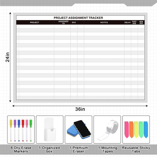 Lincia Large Magnetic Project Planning Dry-Erase Board 24" x 36" Reusable Make Ready Board Property Management Office Whiteboard for Wall Project Planner for Managers & Entrepreneurs