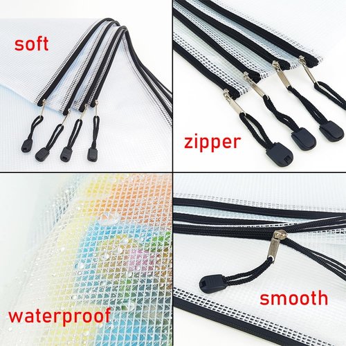 AUSTARK Mesh Zipper Pouch Bags - 20pcs Waterproof Storage for Office, School & Travel | B6 Size (7.6''x5.3'', White & Black)