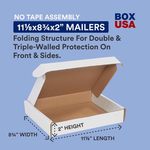 BOX USA Small Shipping Boxes 11.125"L x 8.75"W x 2"H, 50-Pack | Foldable Corrugated Cardboard Crush-Proof Box for Shipping, Packing, Moving and Storage
