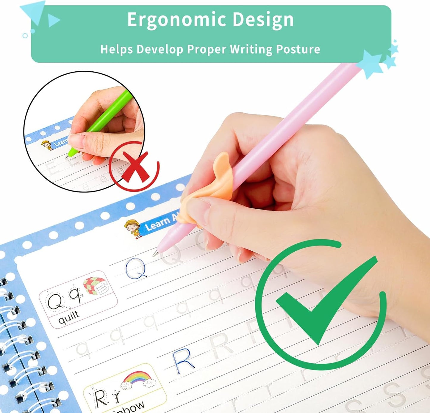 Skiennix Handwriting Practice Kit - Grooved Reusable Copybooks for Kids | Ideal for Preschool & Kindergarten