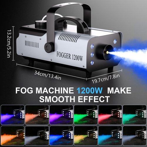 1200W Fog Machine with RGB 6LEDs Lighting Smoke Haze Generator Stage Effect Equipment for Play Theater Professional Stage Home Entertainment Halloween Party DJ Nightclub Wedding