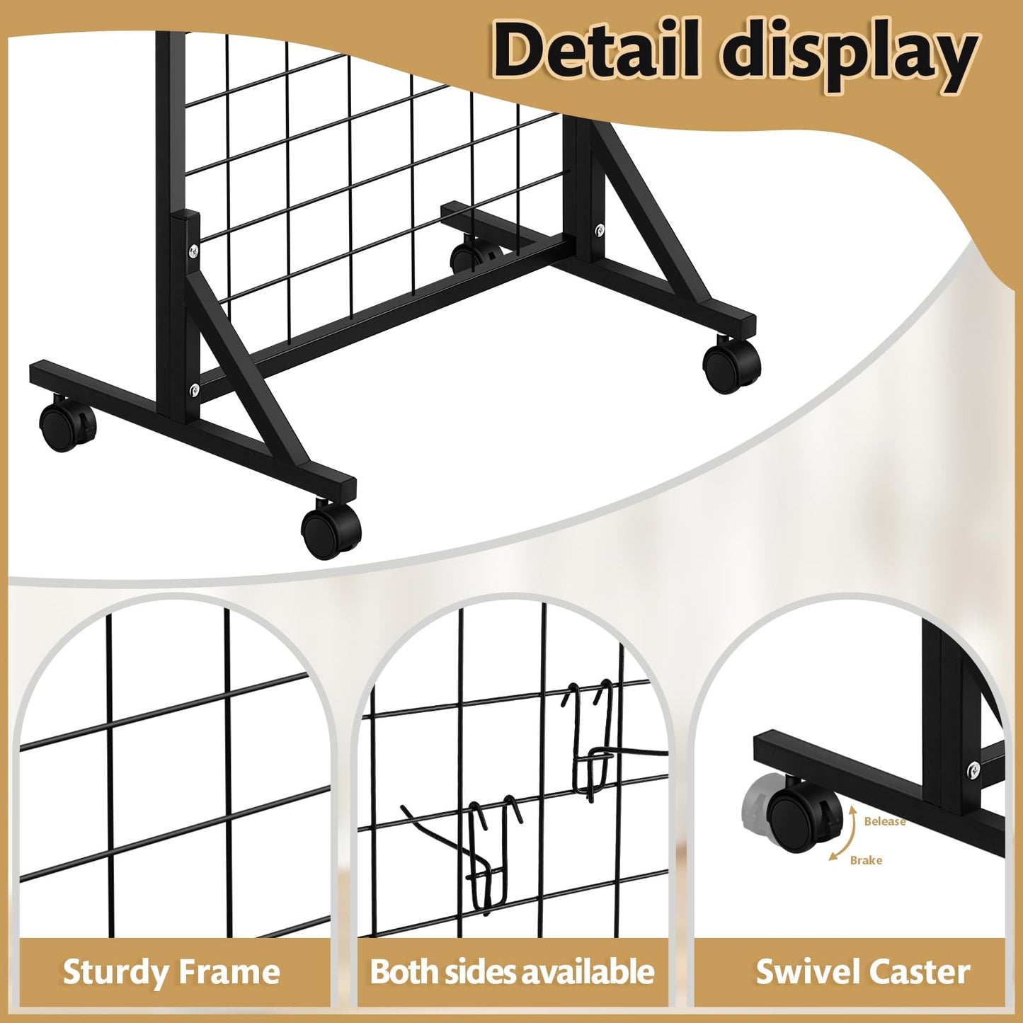 Blulu 4 Pcs 2' x 6' Grid Wall Display Stand with T-Base, 2026 Freestanding Grid Tower for Vendor Events & Craft Shows, Sports Jersey & T-Shirt Display Rack for Game Day Fan Shop (Black)