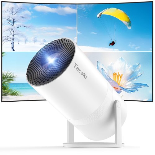 [Two-Way Bluetooth 5.2] Mini Portable Projector 1080P HD Multi-Angle Projection, Tecaki Smart Projector with 180°Rotatable Mount Auto Keystone Correction Long Lens Life (White2)