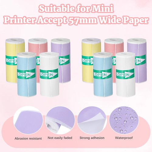 18 Rolls Mini Printer Sticker Paper, Colorful Thermal Printer Paper Set, Self Adhesive Mini Printer Thermal Sticker Compatible with Most Instant Inkless Refilling, 2.24 × 1 In (57 × 25 mm)