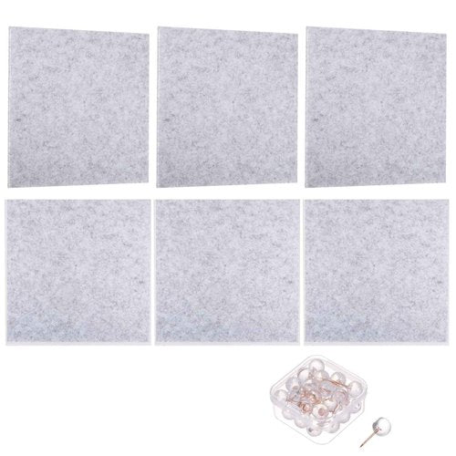 PATIKIL Felt Bulletin Board 12"x12" 6 Packs Self Adhesive Square Felt Tiles for Sound Proofing Wall Panels with 30 Push Pins for Home Office Recording Studio, Game Room, Gray