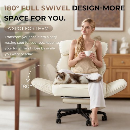 Dowinx Cross Legged Office Chair - Reclining Gaming Chair with Pivoting Armrests & Footrest | Cream