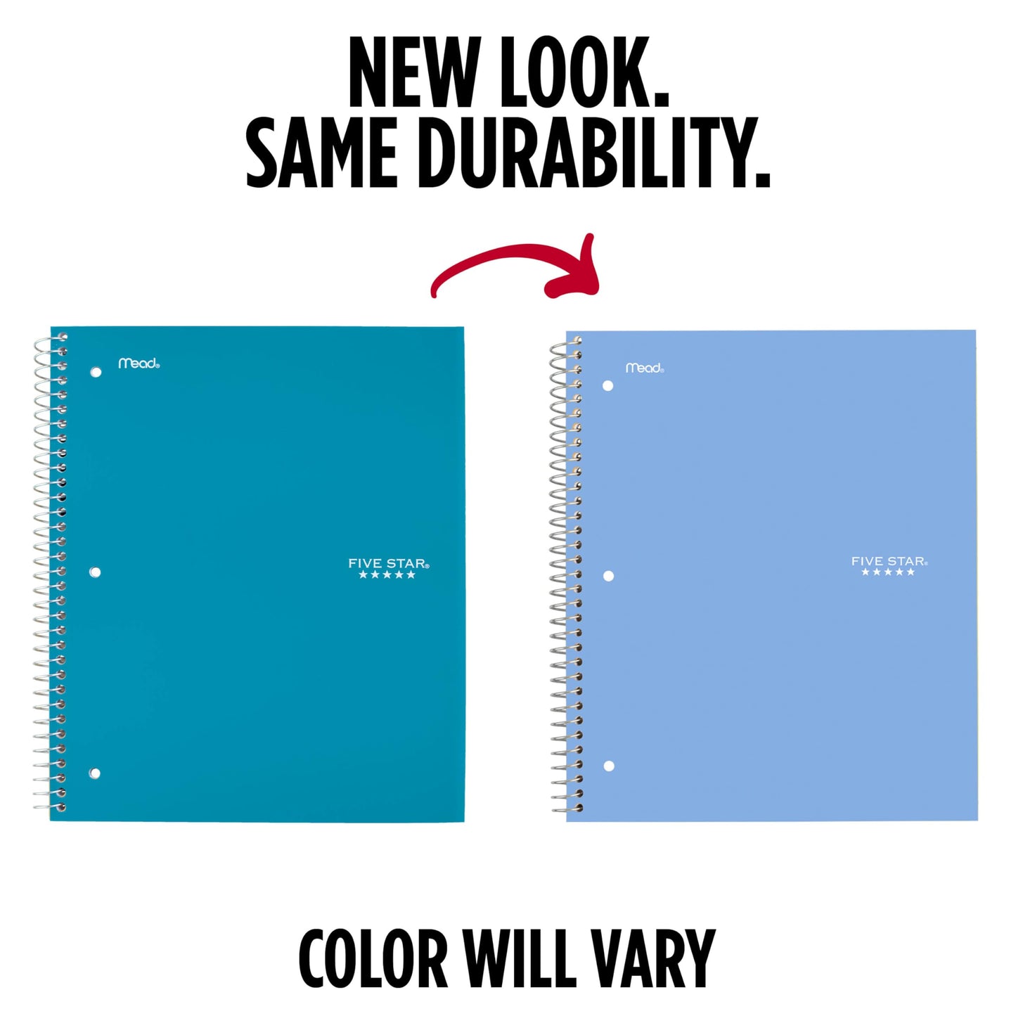 Five Star Spiral Notebook + Study App, 5 Subject, Wide Ruled Paper, 8" x 10-1/2", 200 Sheets, Fights Ink Bleed, Water Resistant Cover, Tidewater Blue (73196)
