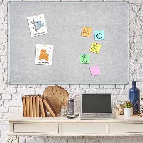 Lockways 36" x 24" Premium Cork Bulletin Board, Light Grey Framed Linen Fabric Pinboard with Silver Aluminum Frame for Home, Office & Kitchen Organization