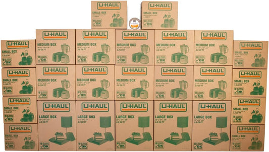 U-Haul Moving Box Variety Pack - 10 Small, 10 Medium, 5 Large Boxes with Bonus Tape for Easy Packing & Shipping