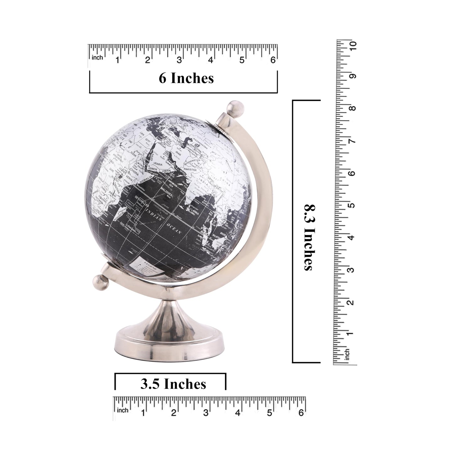 Rely+ 5" Black Globe of The World with Silver Stand (NOT PLASTIC!) For Bookcase Decorative Home Desk Table Office Decor Book Shelf Decor Globe 5 Inch
