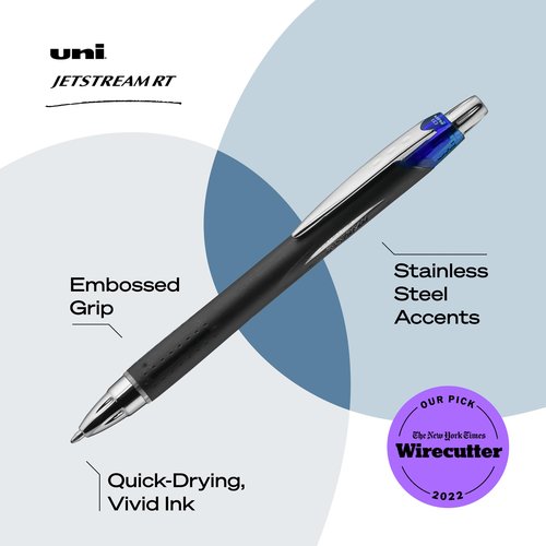 Uniball Jetstream RT 12 Pack, 1.0mm Medium Blue, Wirecutter Best Pen & Uniball Signo 207 Gel Pen 12 Pack, 0.7mm Medium Black Pens, Ink Pens | Office Supplies Sold by are Ballpoint Pen
