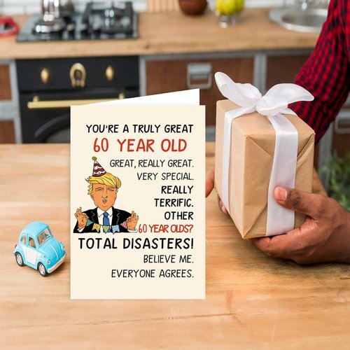 Funny Trump 60th Birthday Card, Naughty Donald 60th Birthday Gifts Cards for Men Women, Great 60 Year Old Birthday Gifts for Him Her, Unique 60th Bday Decorations Ideas