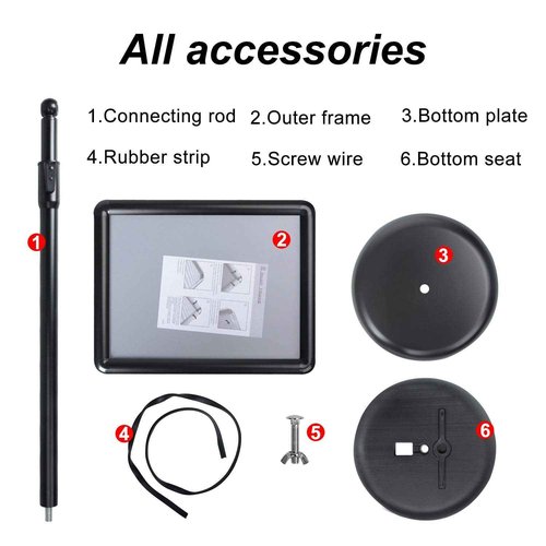 AkTop Adjustable Poster Sign Stand, 11 X 17 Inch Heavy Duty Pedestal Floor Standing Sign Holder, Black Snap-Open Aluminum Frame with Safety Rounded Corner