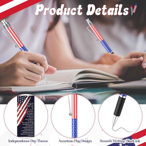 300 Sets Veterans Day Gifts Bulk American Flag Ballpoint Pens USA Patriotic Themed Black Ink Retractable Pen Stars Stripes Bookmarks Stationery Remembrance Day for Home Office Army Veterans Souvenirs