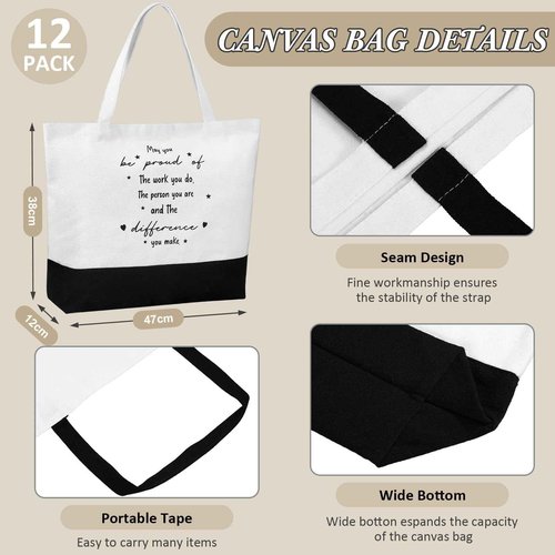 Paterr 12 Sets Thank You Appreciation Gifts Leather Notebooks Canvas Tote Bags Ballpoint Pens for Employee (Chic Colors)