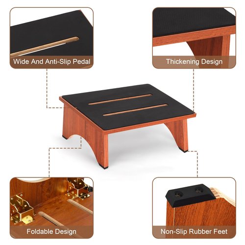 Step Stool Foldable, Wooden Step Stool with Non-Slip Rubber Stepping Feet, Folding Platform Step Stools for Adults Seniors in Kitchen, Home, Bedroom, Office, Rv, Easy to Carry,450 LBS Capacity (Brown)