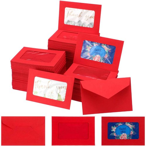 Cholemy 400 Pcs Red Gift Card Envelopes Christmas Card Envelopes with Window 4.1 x 2.8 Invitation Credit Sleeves for Money Cash Business Thanksgiving Wedding Party Greeting Supplies Decoration