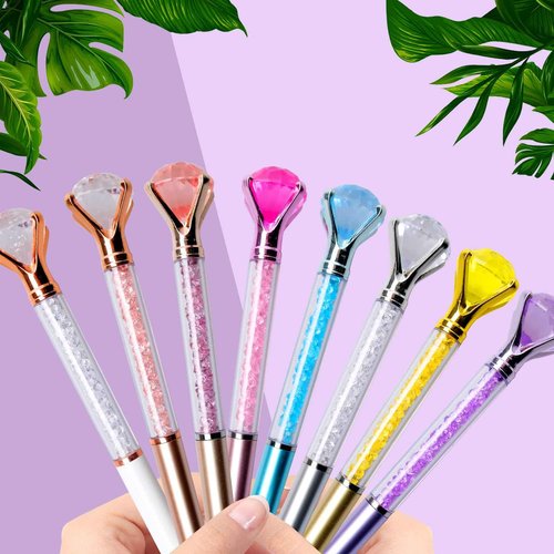 SENONAPO 120 Pack Big Crystal Diamond Pens 8 Colors Retractable Ballpoint with Bling Rhinestones Gem Plated Black Ink Pens for Office, Wedding, and Gift Supplies,Women