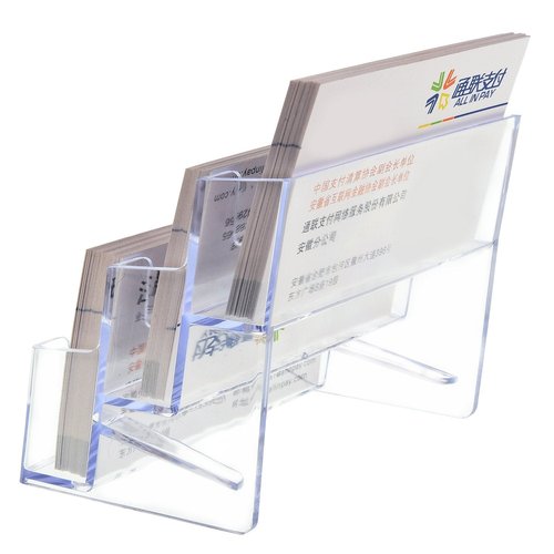 TecUnite 2 Pieces Business Card Holder for Desk 3 Tiers Clear Acrylic Stand for Business Card Organizer Storage Holder Display for Office and Company, 180 Cards Capacity