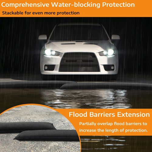 6 Pcs Water Activated Barrier for Flooding 5 Ft x 6.5 Inch Absorbent Flood Barriers for Home Sandless Sandbag Reusable Water Diverter for Door Garage Basement Prevention Rain Hurricane Black