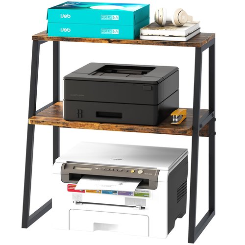 Arbuxzuy Printer Stand for Desk, Desktop Printer Shelf, 3 Tier Desk Shelf for top of Desk, Large Printer Stands Office Organization Shelves for Home Office Printer Fax Book, Rustic Brown