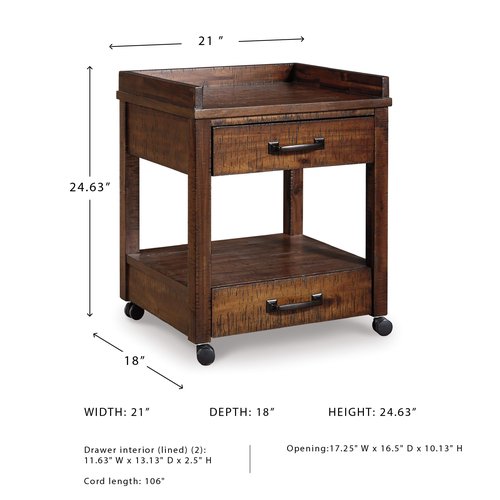Signature Design by Ashley Baldridge Rustic Industrial Office Printer Stand with Storage, Brown