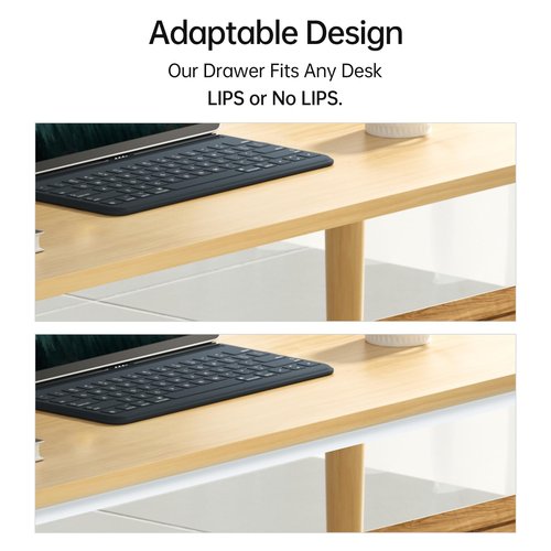 Bisofice Under Desk Drawer Hidden Storage Box Desktop Organizer Transparent Tray Suitable for Desk with Lip Installation with Attachable Strip/Screws Ideal for Home Office Organization