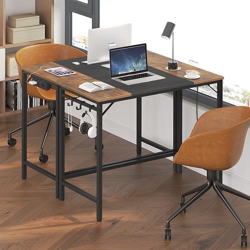 HOOBRO 3 Drawer Mobile File Cabinet, Computer Desk, Home Office Desk with Power Outlet for Study Room, Home Office, Easy to Assemble, A4/Letter Sized, Nonwovens Drawer, Rustic Brown BF30WJ01-BF40UDN01