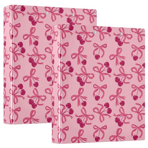 Naanle 3 Ring Binder Cherry Bow 1.5 Inch Binders Letter Size Cute Decorative Hardcover with 3 Interior Pockets Y2K Preppy Pink Binder Organizer for Home School Office Supplies, 2 PC, Muti