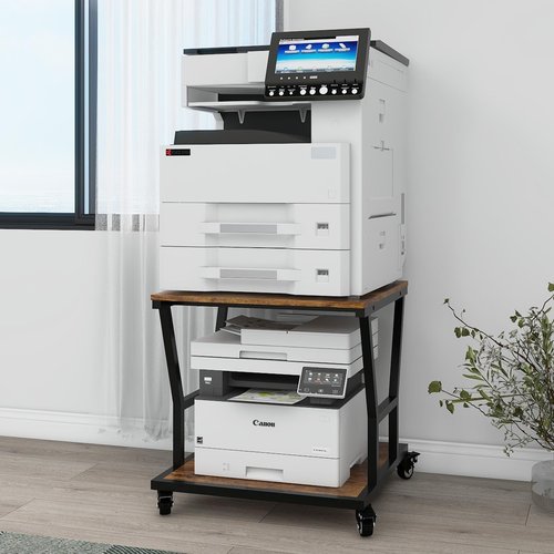 Natwind 2-Tier Large Printer Stand,23.6"x23.6"x29.5" Heavy-Duty Printer Table Cart with Paper Storage Shelf & Wheels,Ideal for Home Office Laser Printers, Copiers (Retro)