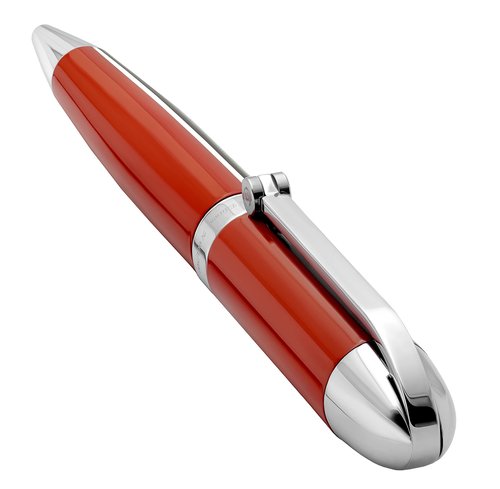Xezo Visionary Brass and Aluminum Ballpoint Pen, Medium Point. Hand Lacquered in Red and Black Color. Numbered in Limited Edition of 500. Classic Art Deco Color Disposition, Retrofuturistic Body Style