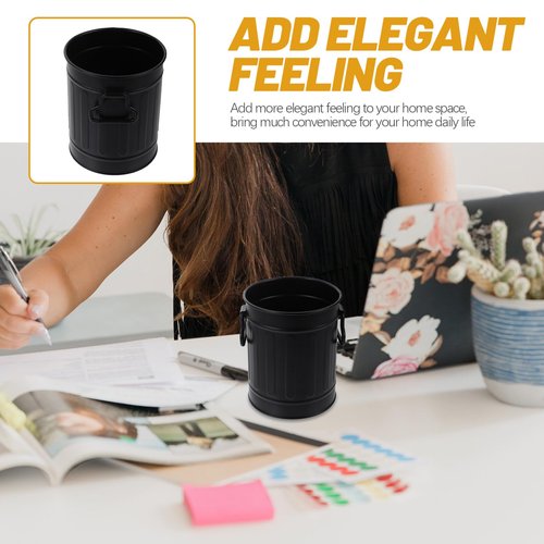 Mini Black Iron Trash can - Versatile Desktop Organizer for Stationery, Makeup Brushes, and More - Ideal for Home, Office, and Dorm Use
