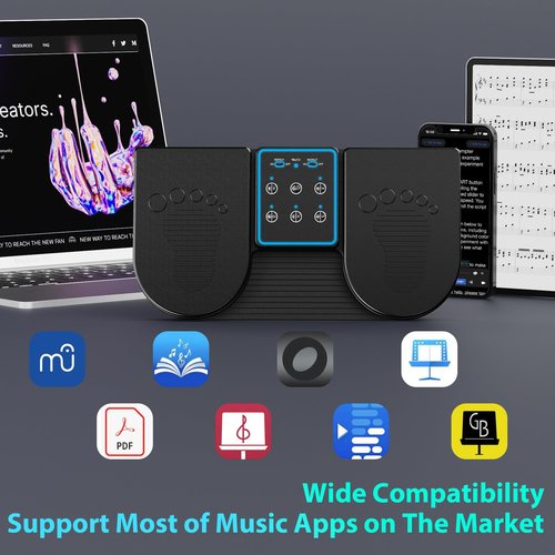 Doohoeek Backlit Page Turner Pedal Wireless for iPads Tablets Phones, Rechargeable Universal Foot Pedal with 7-Color Backlit & Sensitive Pedals for Playing Instruments or Prompting