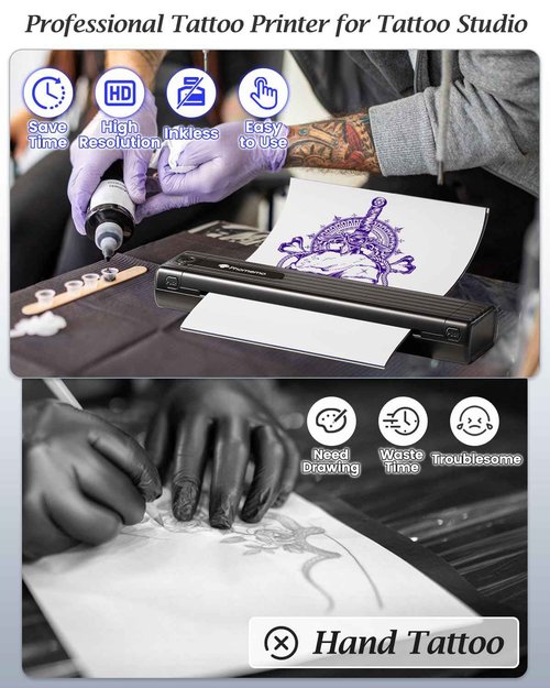 Phomemo TP83 Bluetooth Tattoo Stencil Printer with 10pcs A4 Transfer Paper & 100 Sheets A4 Size Stencil Transfer Paper for Tattooing