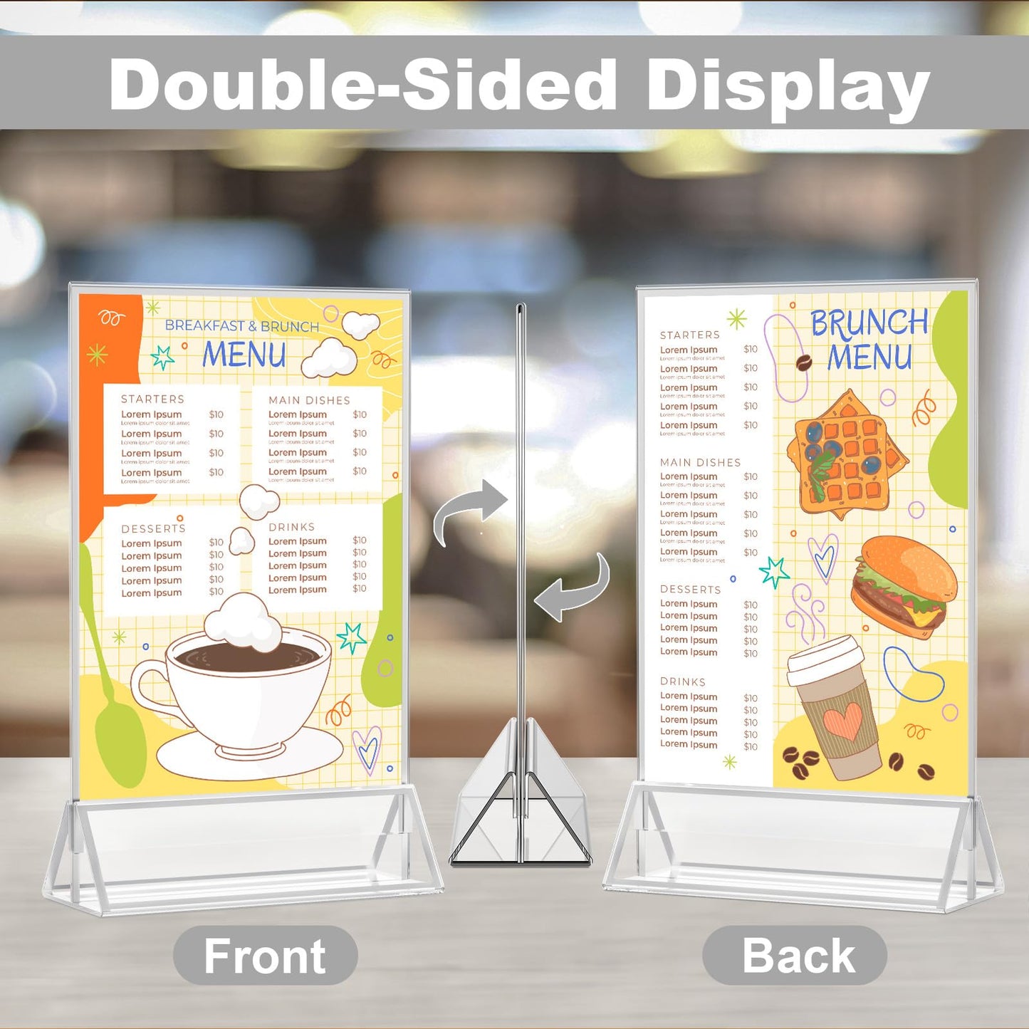EHWINE 12 Pack Acrylic Sign Holder 4 x 6, Double Sided Silver Picture Frame Stand up Table Top Sign Holders, Clear Display Stand Menu Flyer Holder for Wedding Party(Provide Non-slip Mats)