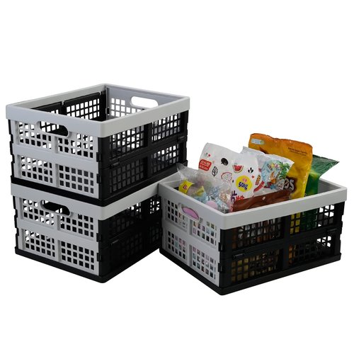 Jandson 3 Packs Plastic Folding Milk Crate 16 Quart, Collapsible Storage Crates