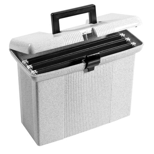 Pendaflex Portable File Box with File Rails, Hinged Lid with Double Latch Closure, Black, 3 Black Letter Size Hanging Folders Included & Portable File Box with File Rails, Hinged Lid, 3 Black Letter