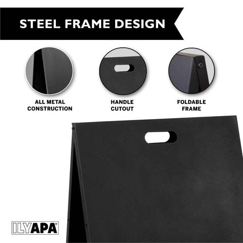 Ilyapa Modern All Metal Double Sided A Frame Chalkboard Sidewalk Sign - 19 x 30 inch Magnetic Chalk Menu Board Restaurant & Vendor Display Supplies