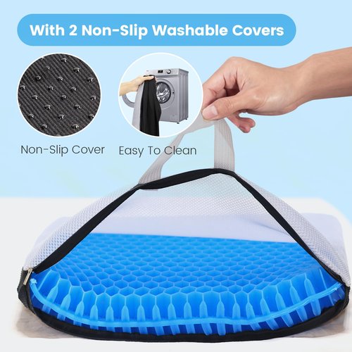 19.7＂ Gel Seat Cushion, Super Large & Thick Office Chair Cushion for Long Sitting - Back Hip Tailbone Pain Relief Cushion, Egg Seat Cushion Desk Chair Pads for Cars Wheelchair - Fits up to 350 lbs