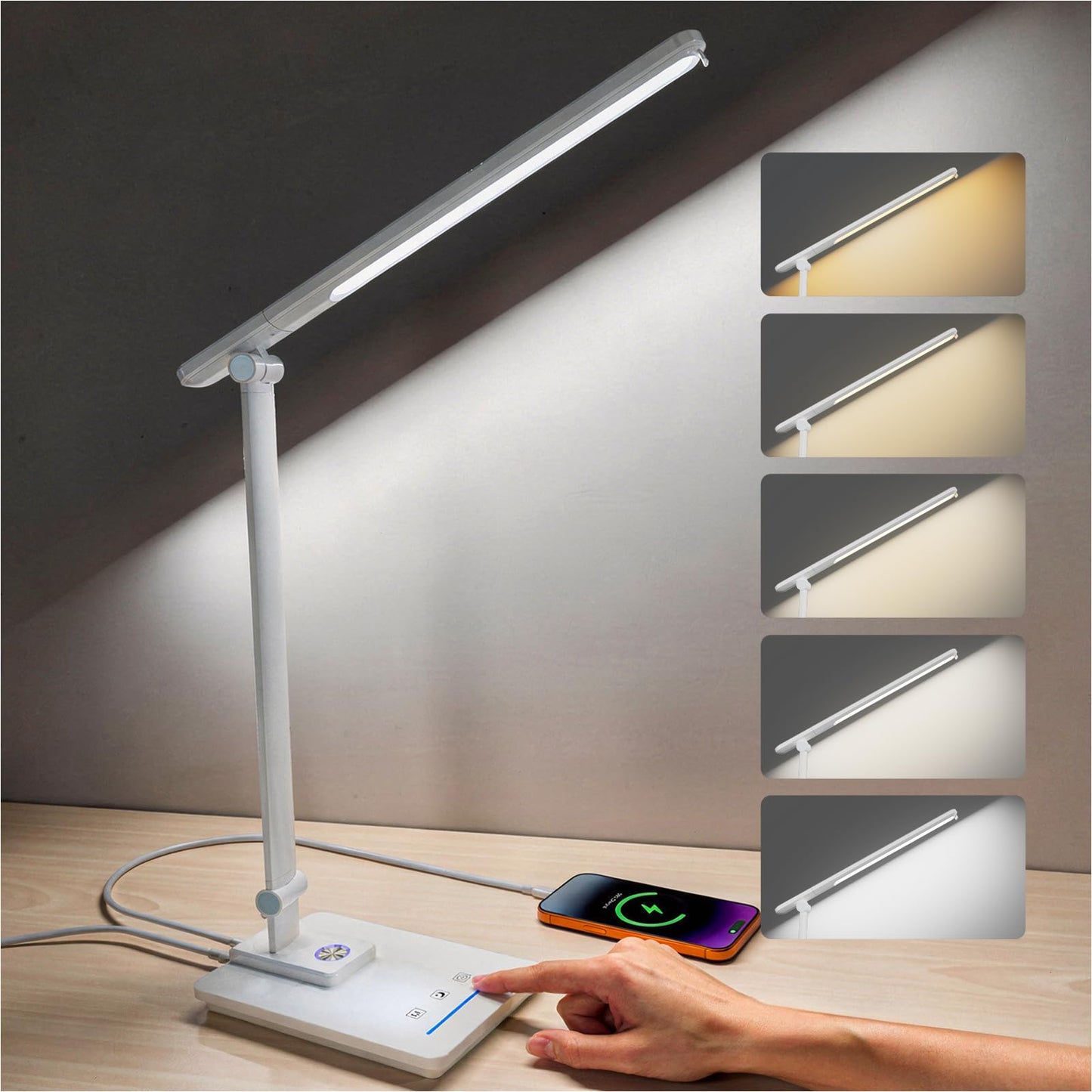 ELECTRI LED Desk Lamp, Touch Desk Light with USB Port, 5 Color & Stepless Dimming, 360° Rotatable ＆ Foldable, Reading Lamp for Table Study Work Office Nail Craft Puzzle(with Adapter) (Black)