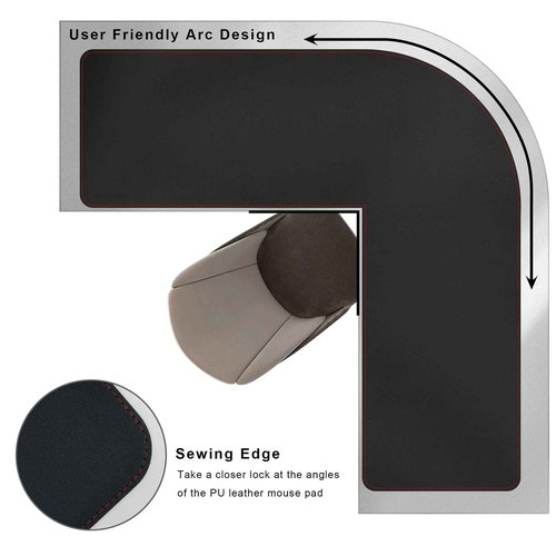 ZORESYN L Shaped Desk Mat (60+60) x20 Inch (Black) - Waterproof Dual-Sided PU Leather Corner Desk Pad Extend Widen L-Shaped Gaming Mouse Pad for Gaming, Office & Home