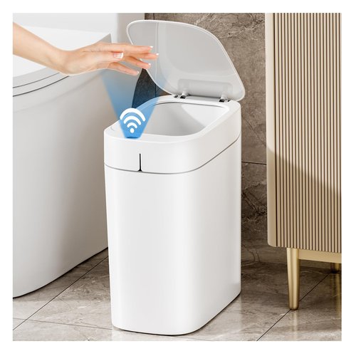 MOPALL Rechargeable Bathroom Trash Can,Motion Sensor Trash Can Automatic Touchless,White 3.5 Gallon Smart Garbage Can with Lid,Auto-Adsorption Slim Small Waste Basket for Bedroom,Bathroom,Kitchen