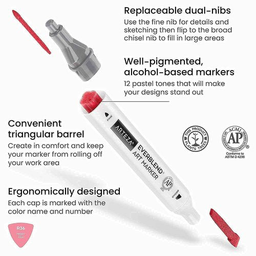 Arteza Marker Paper Pad and Everblend Art Markers Bundle, Drawing Art Supplies for Artist, Hobby Painters & Beginners