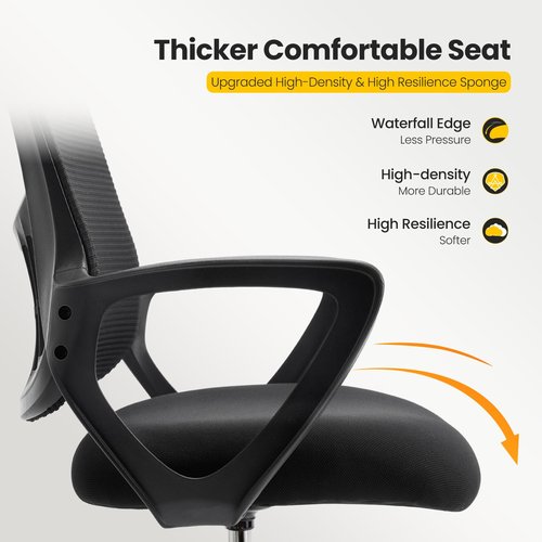 Sweetcrispy Home Office Drafting Chair - Ergonomic High Stool Computer with Adjustable Height and Comfy Lumbar Support, Tall Rolling Task for Standing Desk with Fixed Arm and Footrest, Dark Black