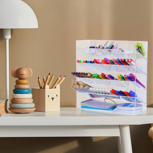 wutfuooo Acrylic Pen Organizer Storage Vertical Marker Organizer Acrylic Pen Display Holder for Office Desk Desktop Stationery Pencil Storage(Clear,10.2 x 4 x 9.8 Inch)