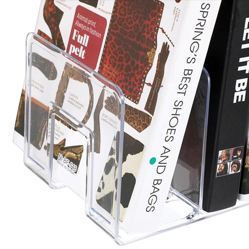 Lemecima 4 Pack Acrylic File Sorter, 4-Section Clear Desktop File Folder Holder Organizer, Thick Office Storage Stand Rack for Book, Envelopes, Mail, Document, Notebook, Binder, Purse, Clutch Divider
